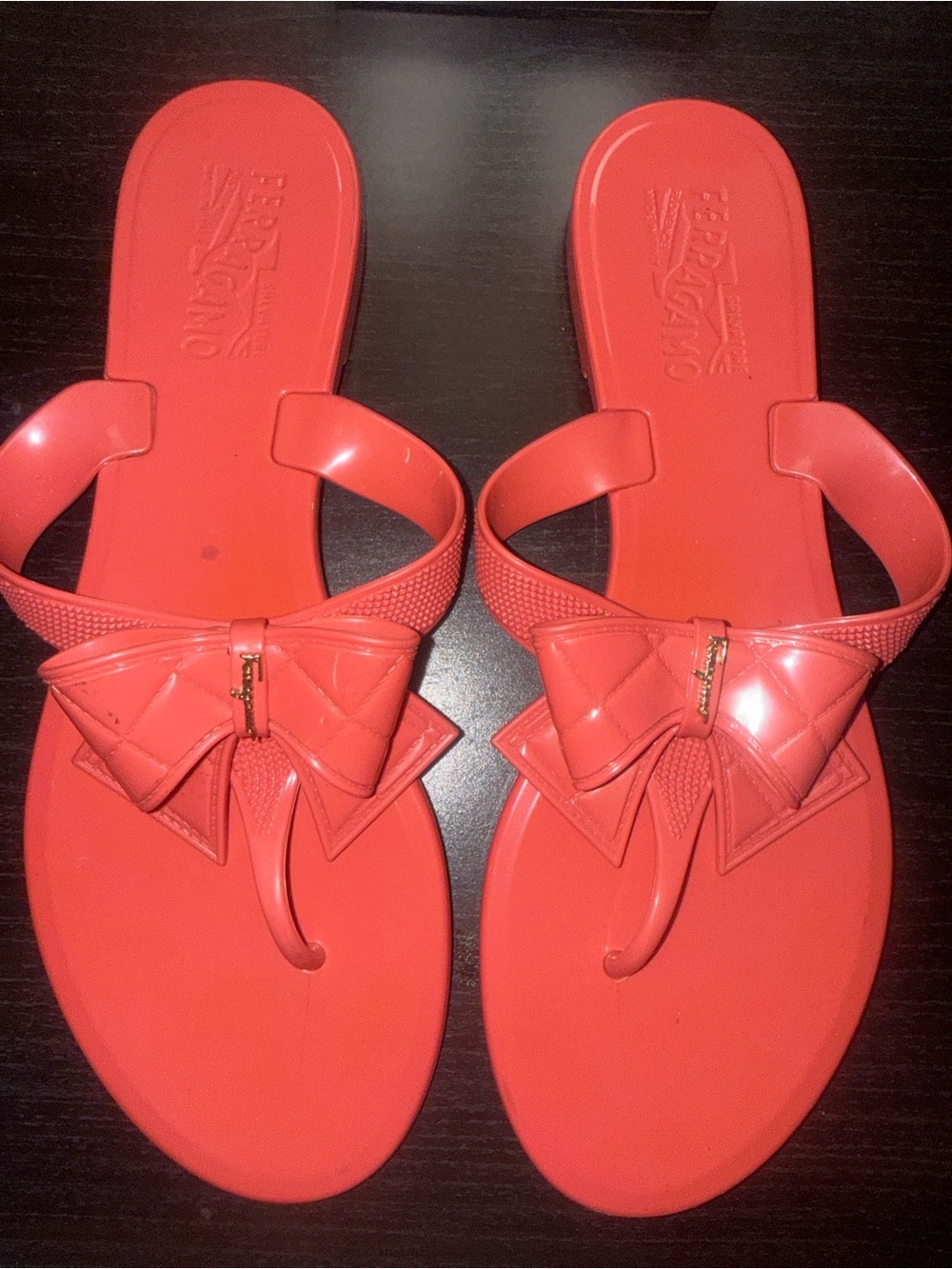 Salvatore Ferragamo Coral Bow Thong Sandals
